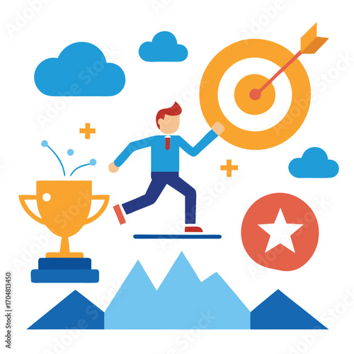 Achieve goals success target motivation business inspiration abstract concept graphic vector artwork