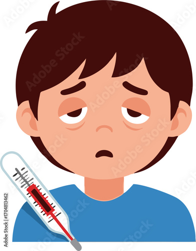 Ill Child with Thermometer Showing High Temperature