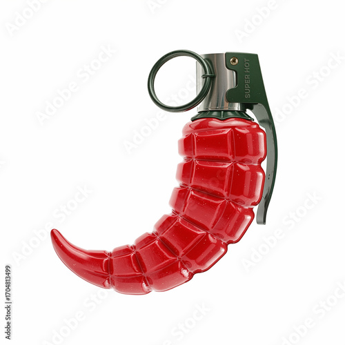 Red Chili Pepper Hand Grenade Concept – Isolated on White