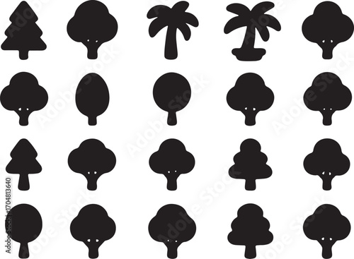 set of trees silhouettes