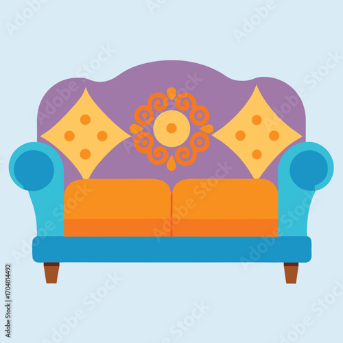 Cozy sofa with decorative pillows interior furniture comfort home living room design vector illustration