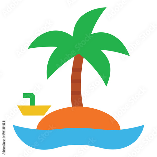 Desert island emoji icon illustration palm tree tropical landscape isolation beach travel vector artwork