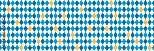 oktoberfest colors wide background, light dark blue yellow rhombus on white vector panoramic seamless pattern