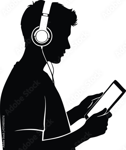 A person with headphones using a tablet, illustrating modern technology, entertainment, and the integration of digital devices in daily life