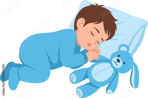 Peaceful Toddler Napping with Blue Bunny Toy