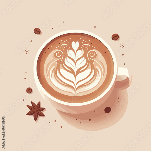 flat illustration of coffee latte