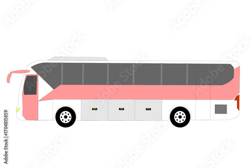 Illustration of pink and white tour bus isolated on white background