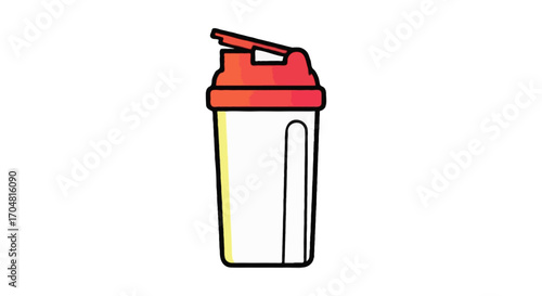 Flat vector single icon of a fitness protein shaker bottle with red lid, minimal flat colorful gradient style, isolated on white background