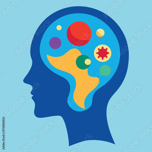 Human head chakra power inspiration abstract thinking mental health yoga energy wellness vector illustration