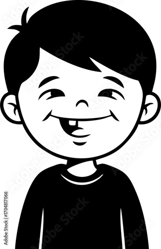 Smiling Boy Cartoon with Missing Tooth, Expressing Joy and Happiness.