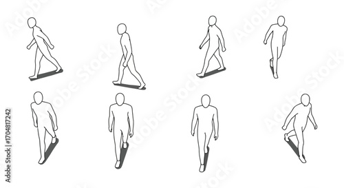person walking illustration walking viewed from above set against a clean backdrop perfect for visualizations of pedestrian flows or urban planning.