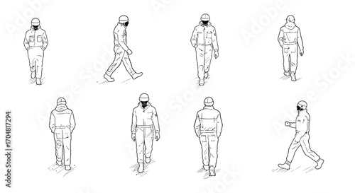 man in protective suit walking showcasing safety measures in a hazardous environment promoting industrial health and security compliance vector