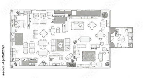 floor plan layout showcasing a modern home interior design with open living spaces ideal for architectural visualization and real estate marketing.