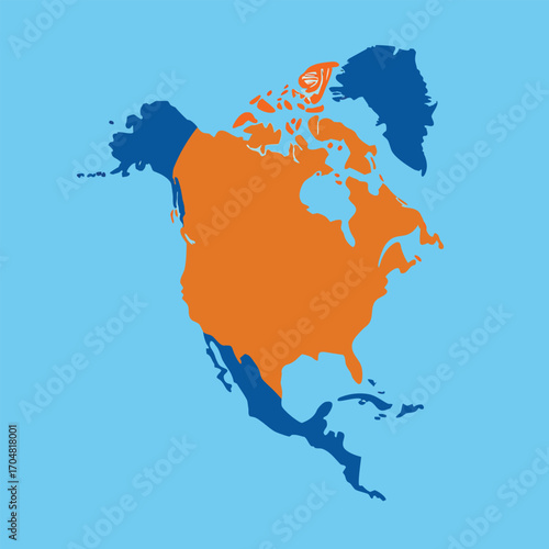 North american continent with contours of countries geography map political boundaries landmass vector design