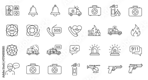 emergency services icons illustrating rapid response in a crisis providing aid and safety for urgent situations perfect for medical and public service websites.