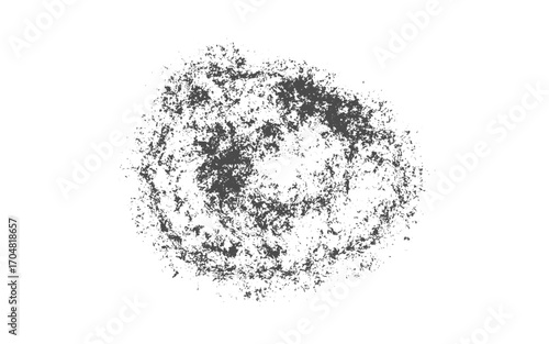 A pile of crushed black powder sits on a white surface, awaiting use or disposal.grunge Ash isolated on white background, texture top view