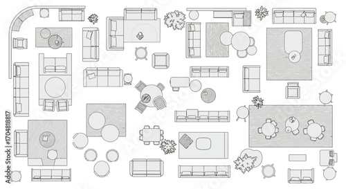 furniture floor plan interior design layouts showcasing architectural furniture arrangement solutions for modern living and creative spaces design ideas.