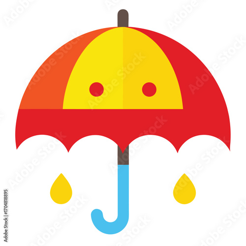 Red and yellow umbrella emoji with rain drops weather forecast climate protection storm vector artwork