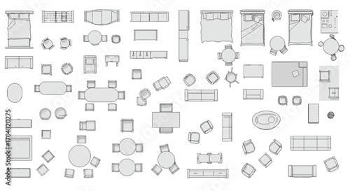furniture floor plan layout illustrating interior design elements for architectural planning of residential space showing rooms and furniture arrangements