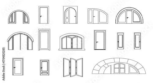 diverse door designs architectural blueprints showcasing arched folding and standard door styles for construction design and architectural projects