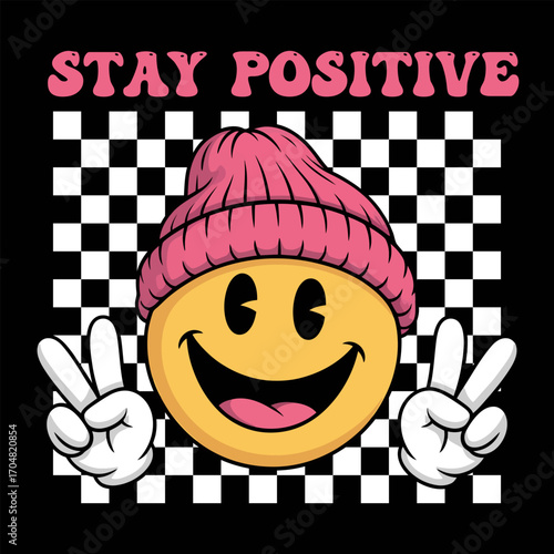 Stay positive groovy t-shirt design vector.