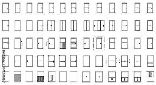 door symbols architectural drawings of various doors for blueprints floor plans and construction documents for architectural designs and interior design.