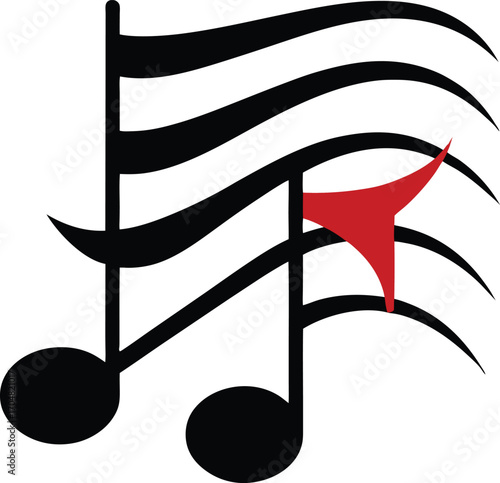 Vector sheet music with musical notes melody on transparent background