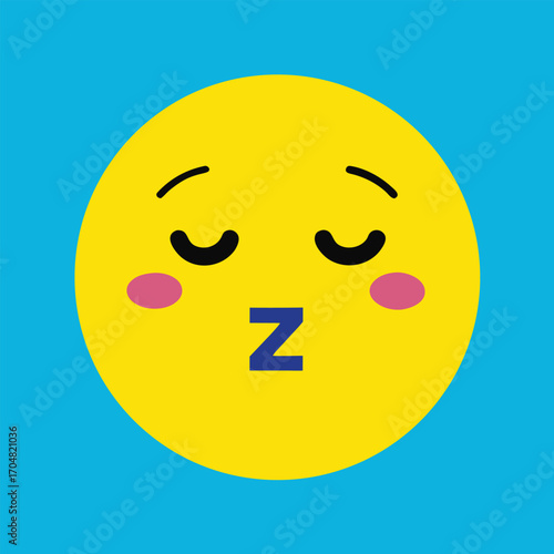 Vector yellow sleepy face emoji icon with zzz cartoon symbol