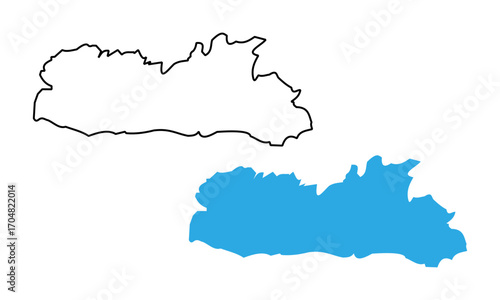 Map of the state of Meghalaya, India. Map with detailed outlines and blue silhouettes