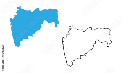 Map of the state of Maharashtra, India. Map with detailed outlines and blue silhouettes