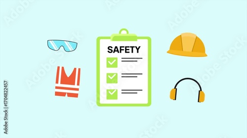 Safety at work concept. Full length animation illustration. High quality 4k footage