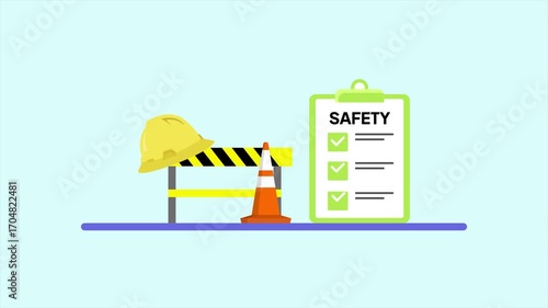 Safety at work concept. Full length animation illustration. High quality 4k footage