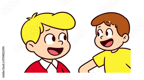 Cute couple of kids in a cartoon illustration smiling