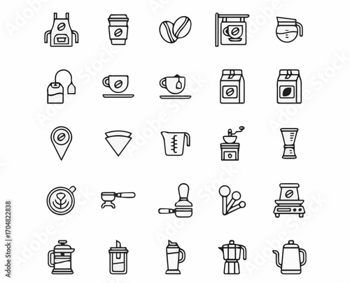 Chic coffee and tea icons set for cafe branding, menu design, and beverage promotion