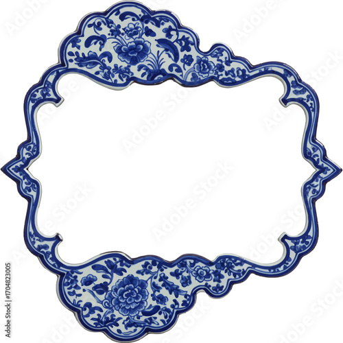 blue and white porcelain frame with floral patterns perfect for oriental designs celebrating cultural heritage ideal for artistic invitations