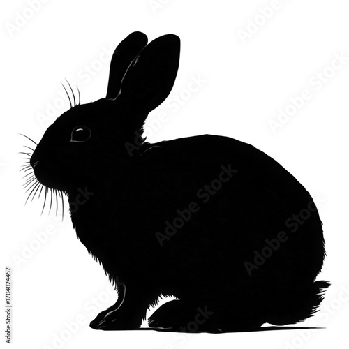 Black silhouette of a domestic rabbit sitting in profile.