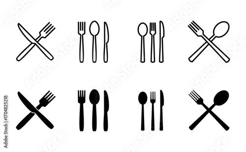 spoon and fork icon set. spoon, fork and knife icon vector. restaurant icon