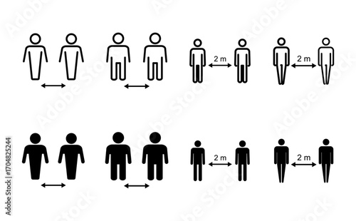 Social distance icon set. social distancing icon. self quarantine sign
