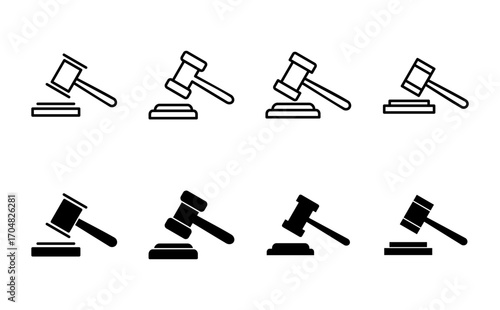 Gavel icon set. judge gavel icon vector. law icon vector. auction hammer