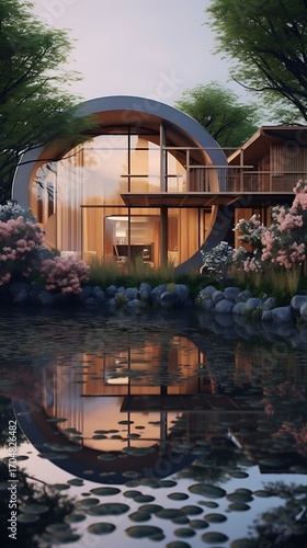 Harmonious living: Reflecting modern home design in a serene waterscape of architectural beauty