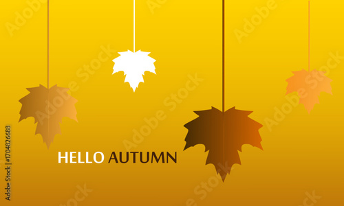 Hello Autumn seasonal  banner with leaves, floral elements and autumn attributes. Vector illustration.