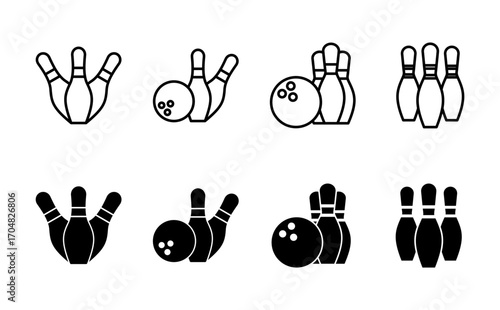 Bowling icon set. bowling ball and pin icon. bowling pins