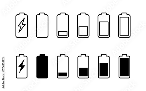 Battery icon set. battery charge level. battery charging icon