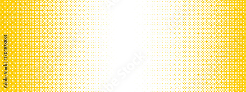 Yellow bitmap gradient texture. Fading pixelated 8 bit gradation pattern. Repeating dotted dither halftone background. Raster video game halfton patern. Vector vanishing comic pop art overlay backdrop