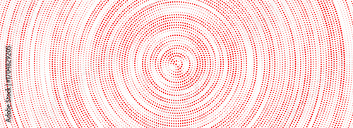 Red halftone concentric circle background. Dotted radial gradient texture. Rippled sonic wave ring wallpaper. Vector rasterized rough backdrop for epicenter, target, radar signal, vibration concept
