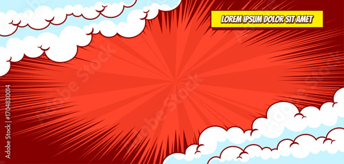Comic blank red background template with white cloud frame. background for funny background, youtube thumbnail, poster, graphic project. vector illustration art