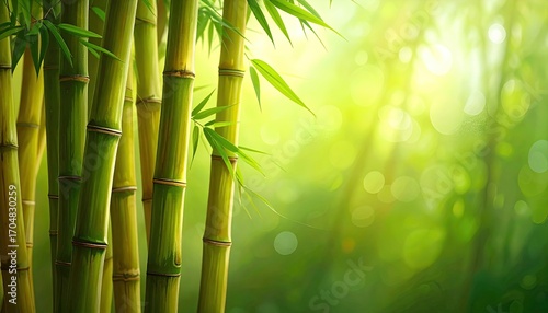 Bamboo Forest with Sunlight Filtering Through Green Leaves in a Serene and Peaceful Environment Natural Light Stock Photo