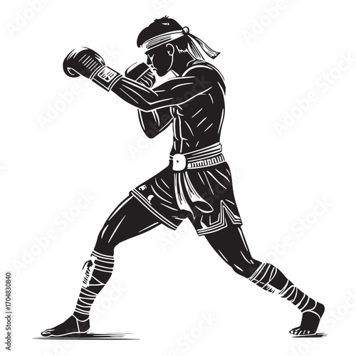 Black muay thai thailand Silhouette Vector, High Quality Illustration on White Background