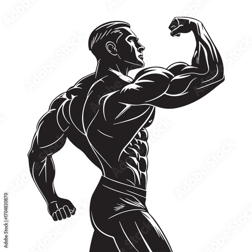 Black muscular bodybuilder Silhouette Vector, High Quality Illustration on White Background