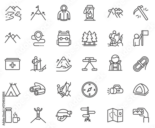 Mountain climbing vector icon set